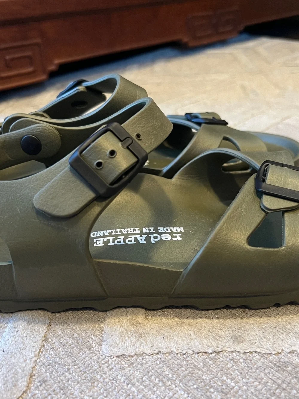 Apple Olive Green Kids Adjustable Strap Sandals